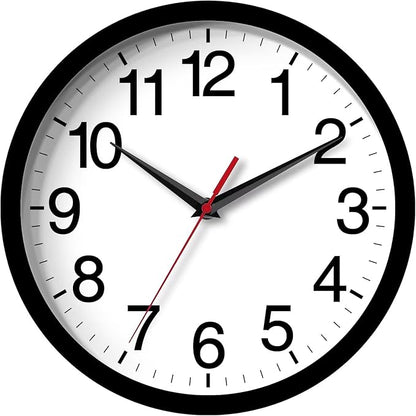 Wall Clock Modern 10 Inch Black Battery Operated Silent Non Ticking Analog for Living Room Office Home Bedroom Kitchen Bathroom