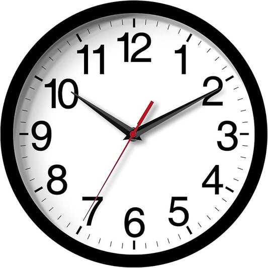 12 Inch Wall Clock Modern Battery Operated Silent Non Ticking Analog for Bedroom Office Living Room Home Kitchen Bathroom(Black)