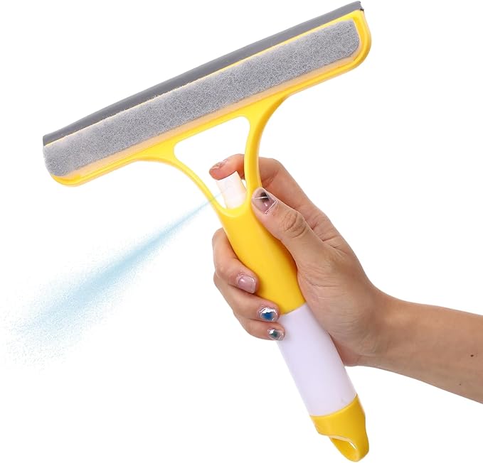 3 in 1 Glass Scraper Window Squeegee Cleaner All Purpose Spray Window Cleaners Squeegee Easy to Clean Without Streaks Glass Cleaner Tool for Tile Shower Wall Sink Mirror Bathroom Car Windows Cleaning