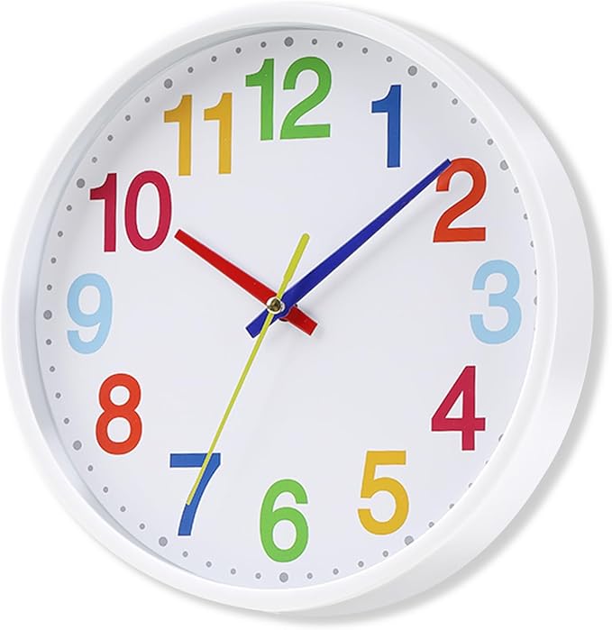Time Teaching Clock Silent Wall Clock for Kids Learning Time, Silent Non-Ticking Quartz Decorative Wall Clock for Teacher's Classrooms Or Children's Bedrooms 9 Inch