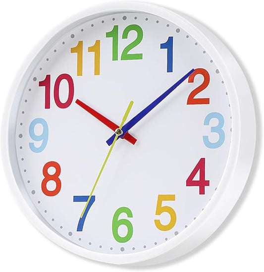 Time Teaching Clock Silent Wall Clock for Kids Learning Time, Silent Non-Ticking Quartz Decorative Wall Clock for Teacher's Classrooms Or Children's Bedrooms 9 Inch