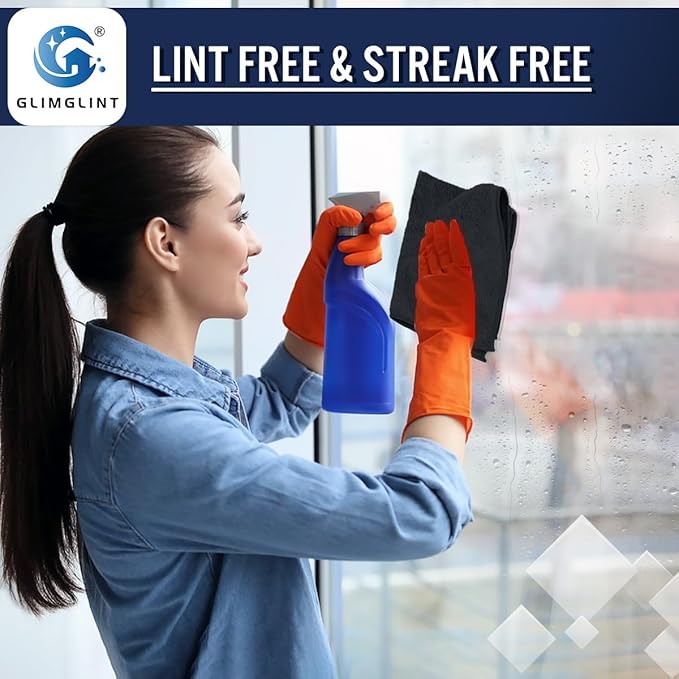 GLIMGLINT Black Microfiber Cleaning Cloth, 150 Pack Cleaning Rags, Cleaning Towels with 3 Color Assorted, 14"X12"