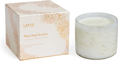 LAFCO New York Holiday 3-Wick Candle, White Maple Bourbon - 30 oz - 120-Hour Burn Time - Reusable, Hand Blown Glass Vessel - Made in The USA