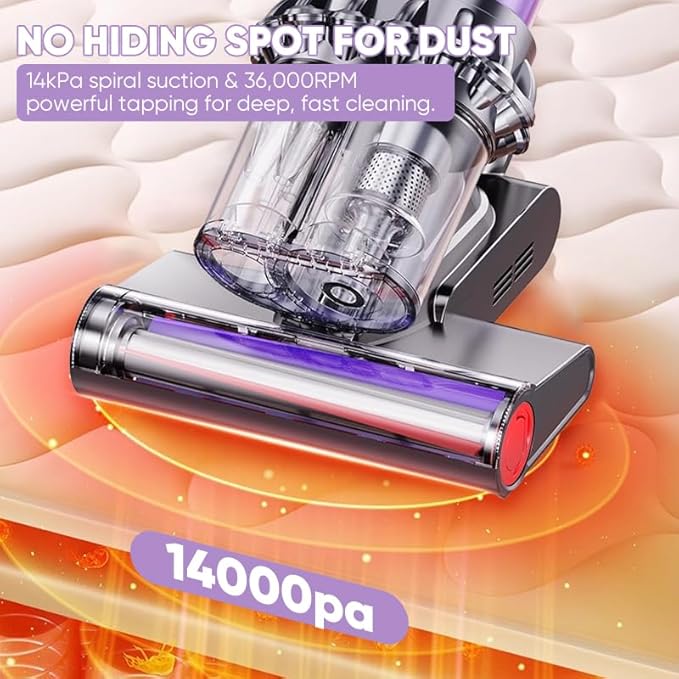 Powerful UV Bed Vacuum Cleaner | Mattress Vacuum Cleaner with Hot Air | 14kPa Suction Power with HEPA Filtration | High-Frequency Tapping & Smart Dust Sensor for Bed, Couch and Fabric Cleaning