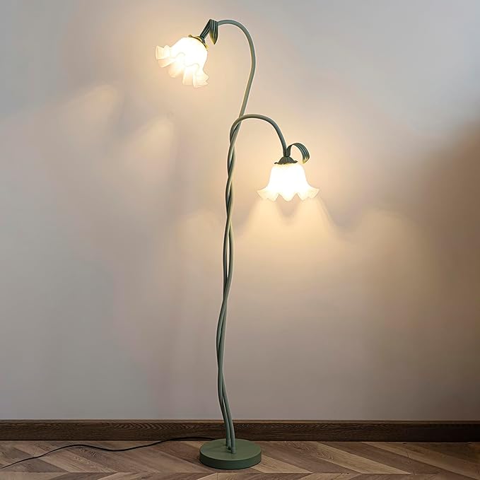 Creative Lily of The Valley 2 Heads Flowers Lily Floor Lamp Living Room Sofa Side Bedroom Bedside Flower Floor Lamp (2heads)