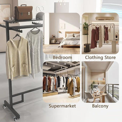 VITNSVILEBlack Clothing Racks with Removable 6/8 Arms Floor Standing Metal Garment Rack with Wheels Heavy Retail Display Racks Shirt Clothes Display Stand for Boutiques (47.2 * 19.6 * 61.02in)