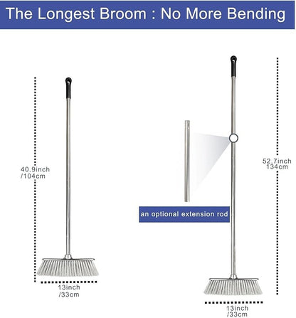 Indoor Soft Bristles Angle Sweeping Broom with Long Handle for Kitchen Hardwood Floor Cleaning (Broom)
