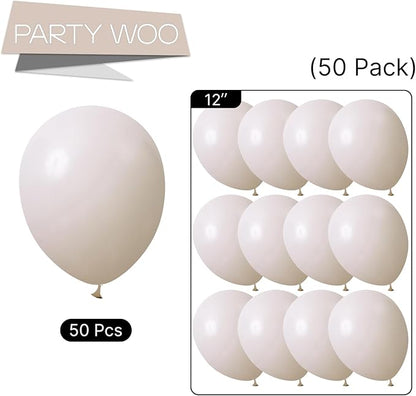 PartyWoo White Sand Balloons 50 pcs 12 Inch Beige Cream Ivory Latex Balloons for Wedding Bridal Graduation Baby Shower Gender Reveal Safari Birthday Party Decorations White-F12
