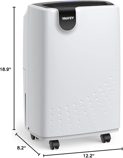 Yaufey 2500 Sq. Ft Home Dehumidifier for Medium to Large Rooms and Basements with Auto or Manual Drainage, 0.48 Gallon Water Tank Capacity - Low Noise and 24 Hr Timer