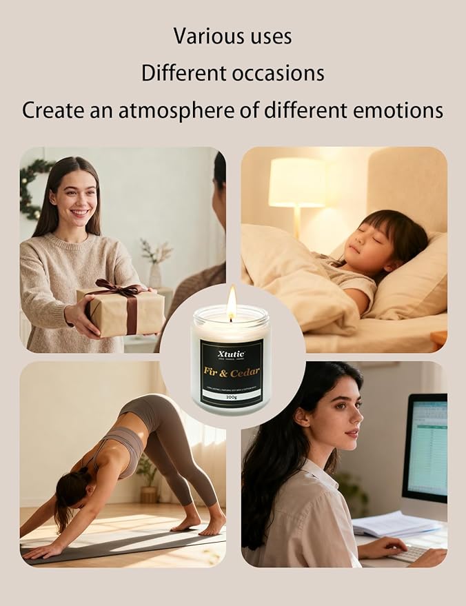 Scented Soy Candles, 7oz in White Frosted Jar - 50-Hour Burn Time, Aromatherapy Candle for Home Decor, Cozy Gifts for Any Occasion,Ideal Gifts for Women(Fir Cedar)