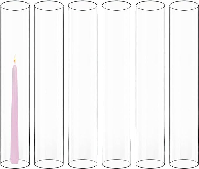 CYS EXCEL 6 PCS (H:16" D:3") Open Ended Clear Glass Hurricane Candleholder Tube Lamp Shade Open Flame Candlestick Holder Chimney Tube Cover Bottomless Cylinder