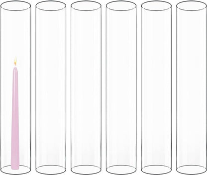 CYS EXCEL 6 PCS (H:16" D:3") Open Ended Clear Glass Hurricane Candleholder Tube Lamp Shade Open Flame Candlestick Holder Chimney Tube Cover Bottomless Cylinder