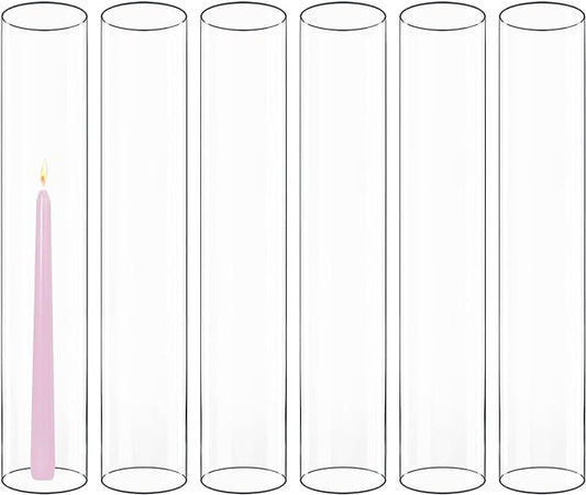 CYS EXCEL 6 PCS (H:16" D:3") Open Ended Clear Glass Hurricane Candleholder Tube Lamp Shade Open Flame Candlestick Holder Chimney Tube Cover Bottomless Cylinder