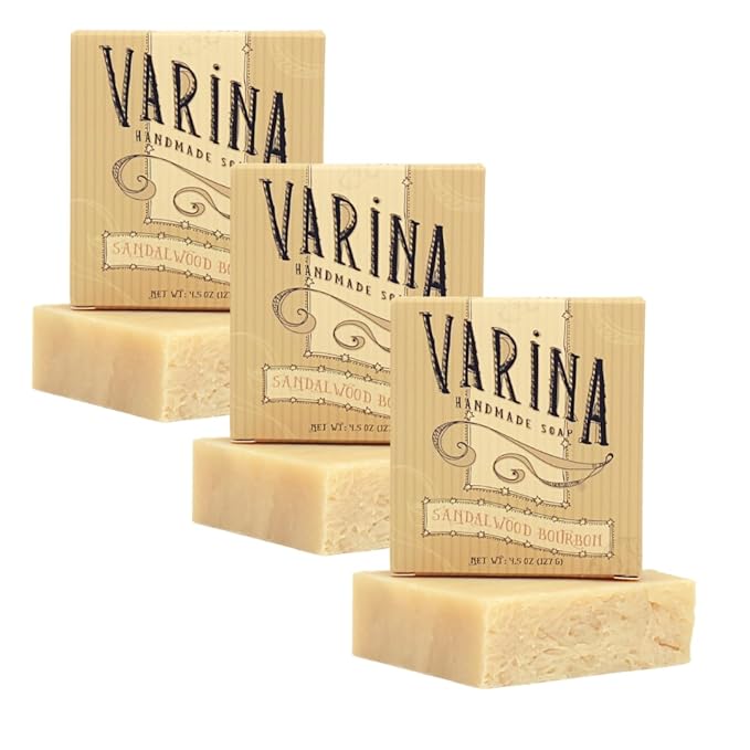 Natural Sandalwood Bourbon Bar Soap - Gentle Cleansing for Sensitive Skin (Sandalwood Bourbon, 3 Pack)