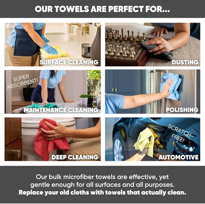 Microfiber Wholesale 16" x 16" All Purpose Microfiber Towels - 50 Pack Reusable Wash Cloths, Dust, Kitchen, Car, Shop Rags for Cleaning (Red)