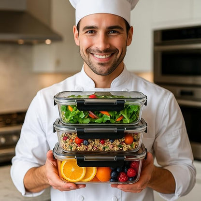 KITCHEN SHOPPE 24-Piece Glass Food Storage Containers with Hinged Lock Lids | Airtight Containers for Meal Prep, Lunch or Leftovers | Oven/Freezer & Dishwasher Safe | Glass Tupperware Set