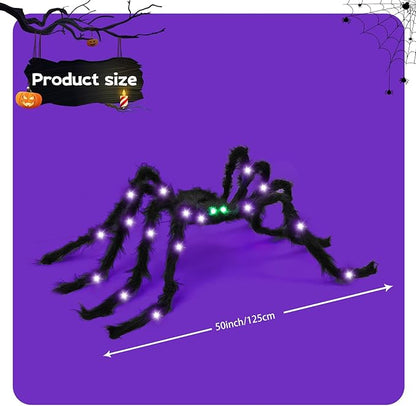 Halloween Spider Decorations 4ft Light Up Giant Spider(2 Pack) with Green Lighted Eyes for Indoor Outdoor Halloween Decorations Yard Party House Décor