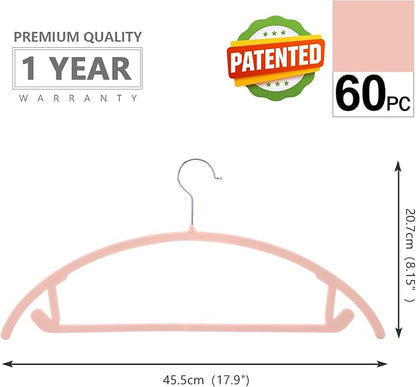MIZGI Premium Velvet Hangers 60 Pack Heavyduty- Non Slip No Shoulder Bump Suit Hanger - Chrome Hooks,Space Saving Clothes Rounded Shape for Coat,Sweater,Jackets,Pants