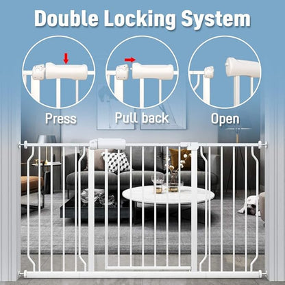 ALLAIBB Extra Wide Pressure Mount Baby Gate Auto Close White Metal Child Dog Pet Safety Gates with Walk Through for Stairs,Doorways,Kitchen and Living Room(52.76-57.48"/134-146cm)