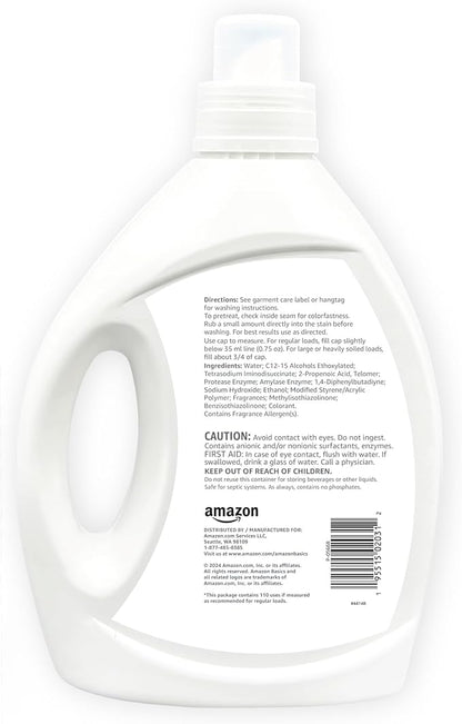Amazon Basics Concentrated Liquid Laundry Detergent, Clean Linen, 110 loads, 82.5 Fl Oz (Previously Solimo)