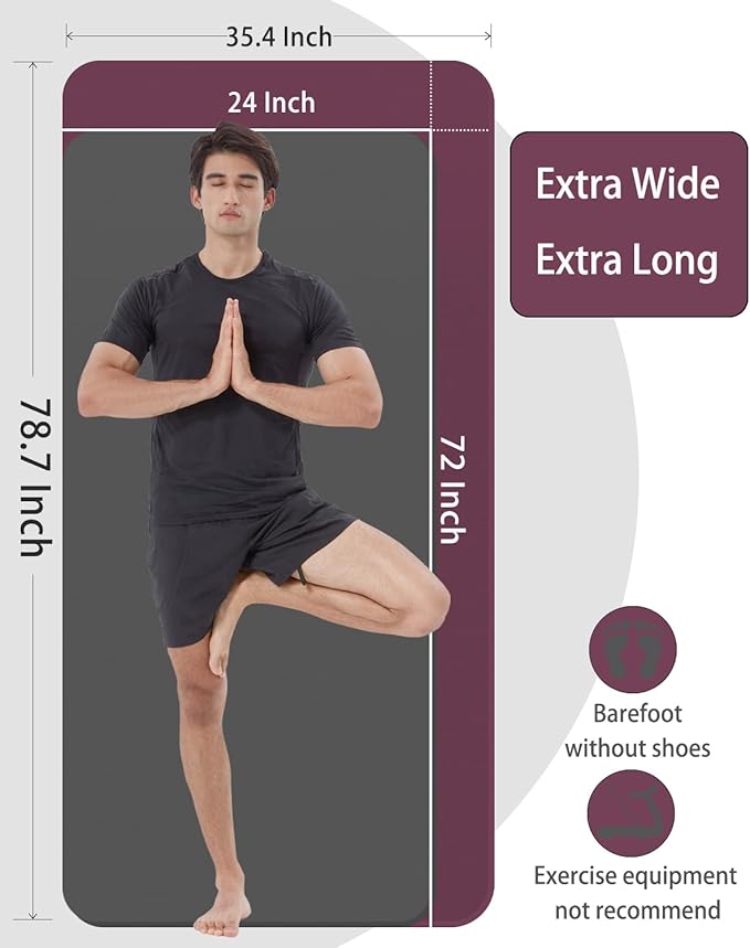 Yoga Mat Thick Wide Yoga Mats for Women Men Large Exercise Mat 78"x35" 1/2 Inch Workout Mat for Home Gym, with Carrying Yoga Bag