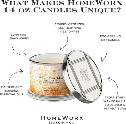 HomeWorx by SLATKIN + CO. Candle- Spun Vanilla Sugar, 14 oz. 3-Wick Premium Scented Candle - 20-40 Hours Burn Time