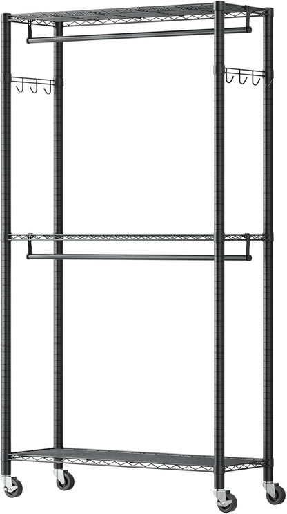 VEVOR Clothing Garment Rack, Heavy Duty Closet Wardrobe, Adjustable Tiers Clothes Racks with Steel Frame, for Bedroom, Clothing Store, Hallway