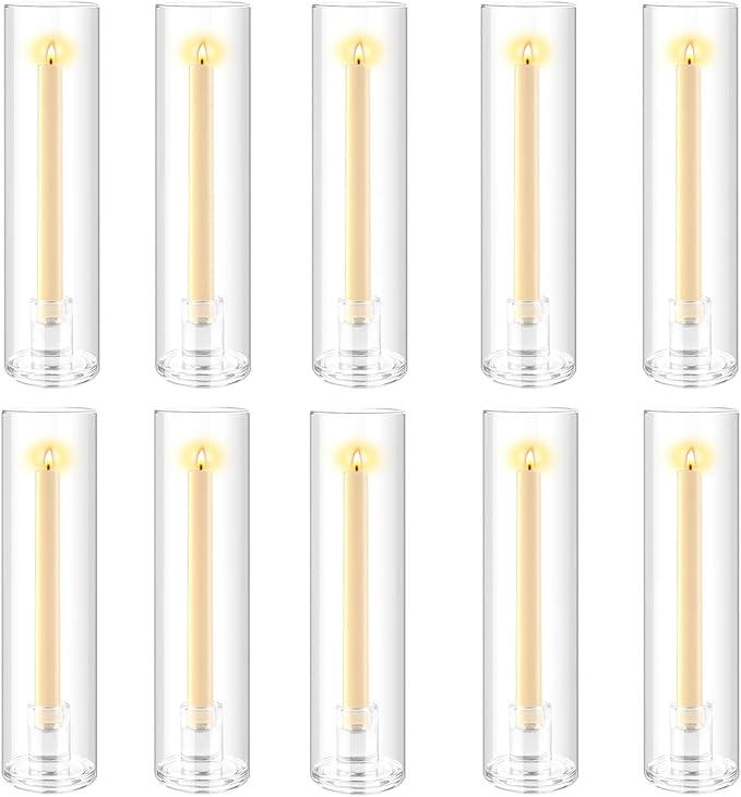 10pcs Hurricane Taper Candle Holder Glass Cylinder Candle Holder,Tall Clear Glass Candle Holders for Taper Candles for Wedding Party Christmas