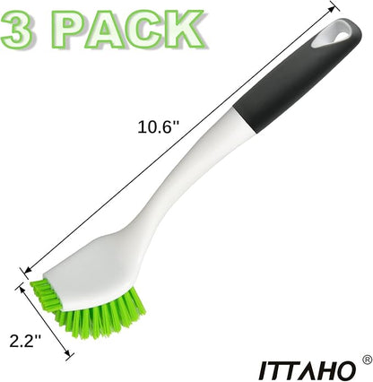 ITTAHO Dish Scrub Brush Kit, Kitchen Brush Set for Cleaning, Double Sided Bristles Scrubber Cleaner for Dishes,Sink,Pots,Pans,Bathroom Shower,Tile,Tubs - 3 Pack