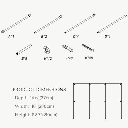 Industrial Pipe Clothing Rack, Heavy Duty Wall Mounted Clothes Rack, Retail Display Hanging Garment Rod for Laundry Rooms, Closet Storage 14.6x110x82.7 Inches, Model K07