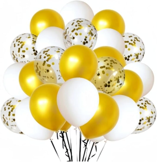 300 Pack Gold and White Balloons 12 Inch Gold Confetti Balloons for Various Party Events Decorations