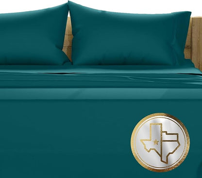 TEXAS LINEN CO. 100% Egyptian Cotton California King Sheet Set - 1000 Thread Count 4 PC Cal King Sheets, Soft, Cooling Extra Long Staple Luxury Hotel Bed Sheets - Fits Upto 18” Deep Pocket - Teal