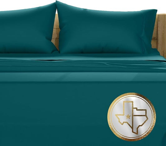 TEXAS LINEN CO. 100% Egyptian Cotton King Size Sheet Set - 1000 Thread Count 4 PC Cotton Sheets for King Bed, Soft, Cooling Extra Long Staple Luxury Hotel Sheets - Fits Upto 18” Deep Pocket - Teal