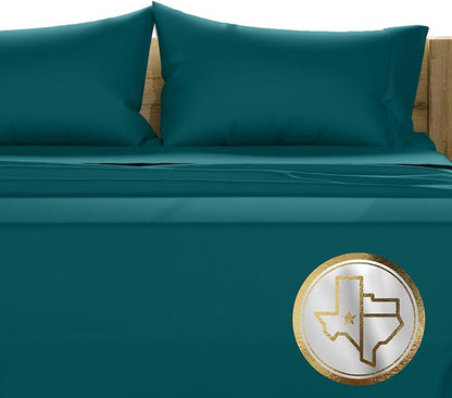 Texas Linen Co. 100% Egyptian Cotton Queen Size Sheet Set - 1000 Thread Count 4 Piece Cotton Sheets for Queen Bed, Soft, Cooling Extra Long Staple Luxury Hotel Sheets - Fits Upto 18” Deep Pocket, Teal