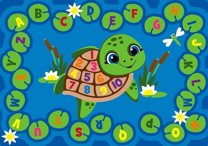Turtle Pond Circle Time Rug 7'6"x 12' Rectangle, Educational Classroom Rug, Kids Learning Play Mat | Area Rug for Bedroom or Playroom