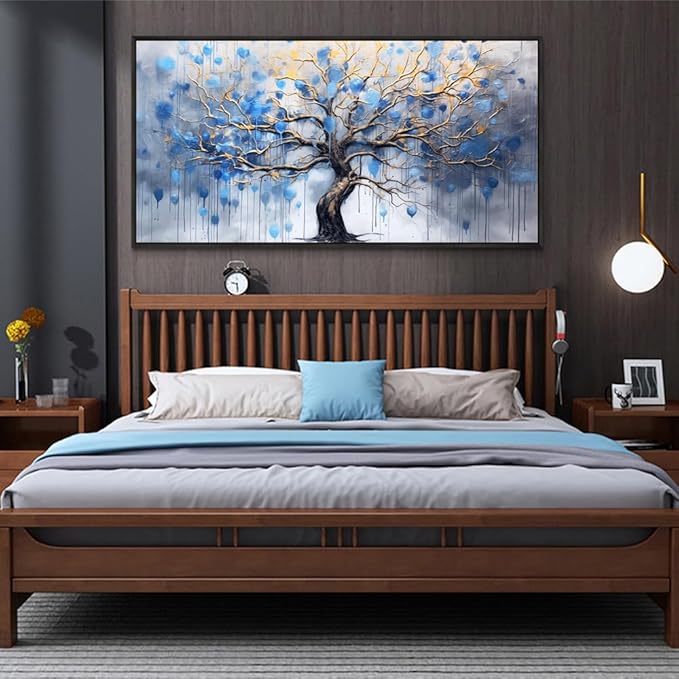 Wapluam Black Framed Canvas Wall Decorations For Living Room Wall Art For Bedroom Abstract Office Blue Tree Scenery Wall Pictures Modern Home Decor Stretched And Framed Ready To Hang Room Artwork