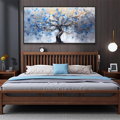 Wapluam Black Framed Canvas Wall Decorations For Living Room Wall Art For Bedroom Abstract Office Blue Tree Scenery Wall Pictures Modern Home Decor Stretched And Framed Ready To Hang Room Artwork