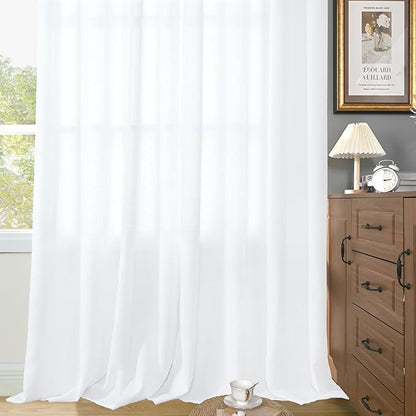 YoungsTex 63 Inch Length White Semi Sheer Curtains for Living Room 2 Panels, Linen Drapes with Bronze Grommet Light Filtering Window Treatments for Bedroom, 42 X 63 Inch