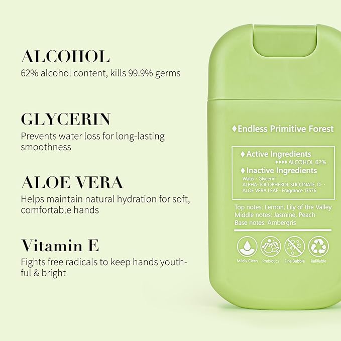 Power Mist Hand Sanitizer Spray, Scented Hydrating Hand Sanitizers Travel Size Refillable, Pocket Portable 3-Pack (Forest Chime) 0.93Fl Oz 460-Sprays Each