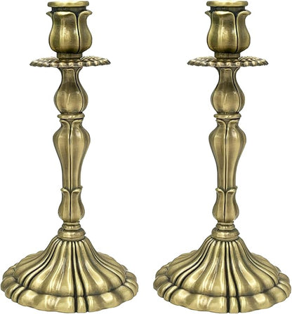 Taper Candle Holders, Brass Candle Holders, Vintage Candlesticks for Dining Table, Wedding, Party, Home Decor, Set of 2 (Antique Brass)