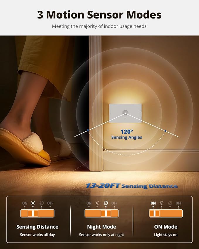 wowatt Rechargeable Motion Sensor Night Light, White Automatic Lights with Magnetic Mount, Dimmable Stair Lights Indoor for Stairway, Hallway, Kitchen, Bathroom(3 Packs)
