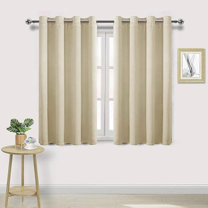 DWCN Room Darkening Curtains 45 Inch Length, Thermal Drapes for Living Room - W52 x L45 Inches Long, 1 Pair, Light Beige
