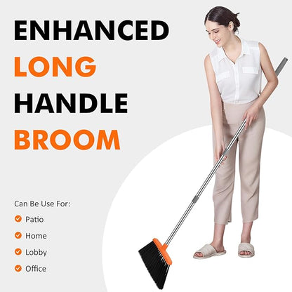 NACENA Heavy Duty Broom, 55 Inch Long Handle Outdoor Large Angle Brooms, Commercial Broom for Sweeping Indoor, for Home Garage Kitchen Office Courtyard Lobby Patio Lawn Concrete, 2 Pack (Grey&Orange)