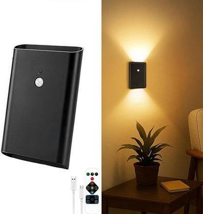 Eneru Rechargeable Motion Sensor Night Light: 5000mAh Black Battery Operated Wall Sconce with Remote Control, 3 Colors Wireless Stair Lights Indoor, Magnetic LED Night Lamp for Hallway Porch, 1 Pack