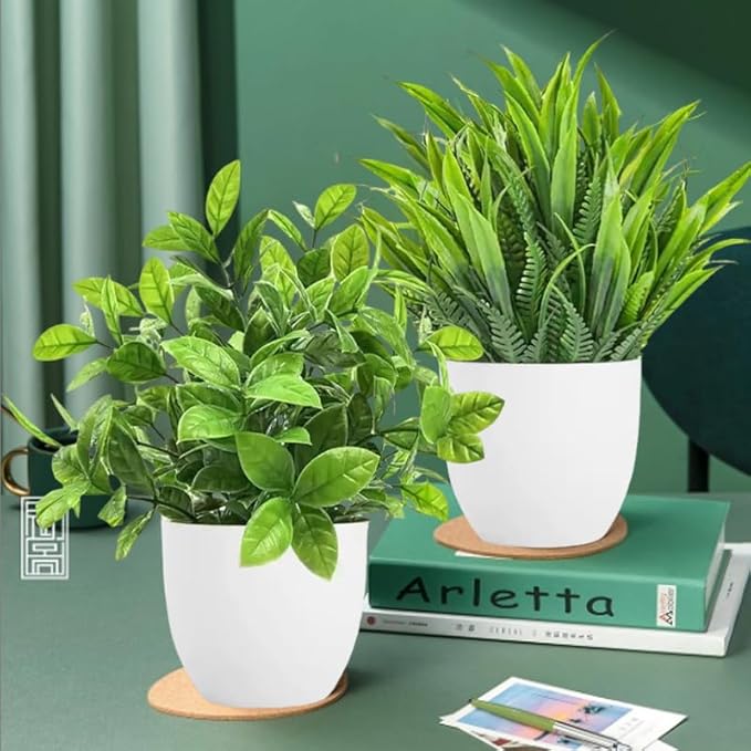 4-Piece Set of Black Potted mini Artificial Plants - Various Imitation Green Plants, Suitable for Home, Office, Farmhouse, Bathroom Decoration and Party Ornaments, Room Decoration