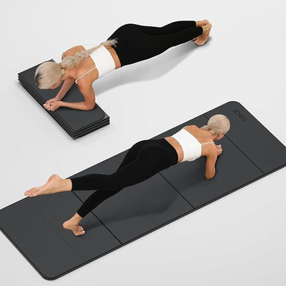 Foldable Yoga Mat Extra Thick 0.32 Inches Eco-Friendly POE Material, Non-Slip Design Fitness Mats, Multi-Purpose Workout Mats For Studio or Home Use (70 x 24 x 0.32 inches）