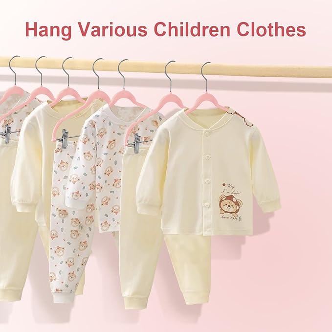 Baby Clothes Hangers with Clips, 14 Packs Kids Velvet Clothes Hangers, Heavy-Duty Childrens Hangers, Storage Organizer Clothing Hangers for Shirts, Pants, Skirts, Dresses, Jackets, Coat Pink