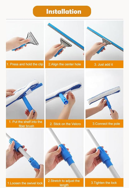 Extendable Telescopic Window Cleaning Pole - 21ft Stainless Steel Squeegee with Microfiber Scrubber(1.2-3.5m)