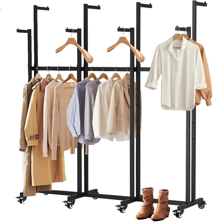 Metal Clothing Rack, 8 Arms Clothes Display Racks with Wheels, Adjustable Floor Standing Garment Rack From 46.85" to 64", Portable Retail Display Stand for Boutique Stores (Black, 8 Arm/68.5in)