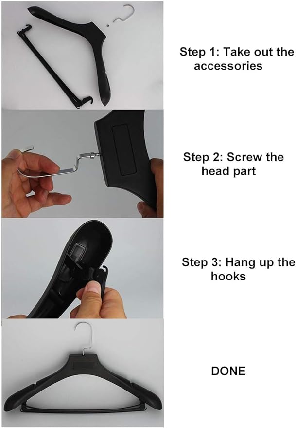 Plastic Extra Wide Suit Hangers, Pack of 15, Width: 17.7",Notched Shoulders & Metal Hooks, Black